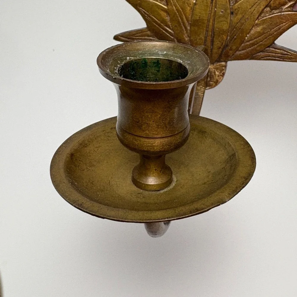 Pair Vintage Pineapple Candle Wall Sconces Solid Brass India Mid Century Decor